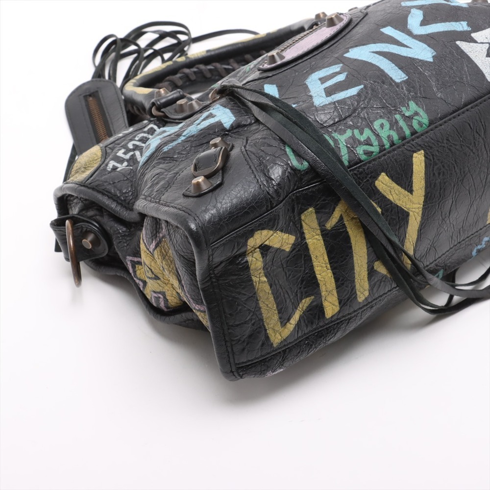 Balenciaga Graffiti City Leather Handbag Black Mirror - Picture 4 of 8